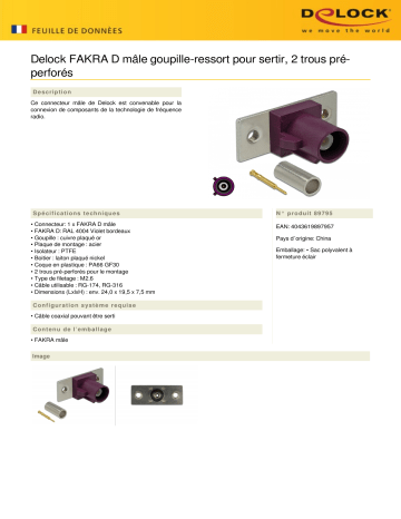 DeLOCK 89795 FAKRA D plug spring pin for crimping 2 prepunched holes Fiche technique | Fixfr