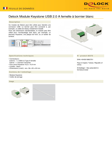 DeLOCK 86376 Keystone module USB 2.0 A female to terminal block white Fiche technique | Fixfr