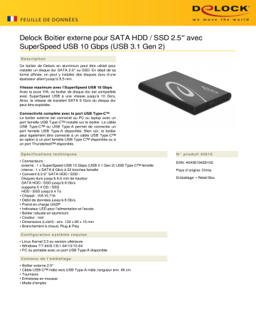 DeLOCK 42610 External Enclosure for 2.5″ SATA HDD / SSD Fiche technique | Fixfr