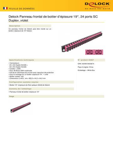 DeLOCK 43367 19″ Splice Box Front Panel 24 port SC Duplex violet Fiche technique | Fixfr