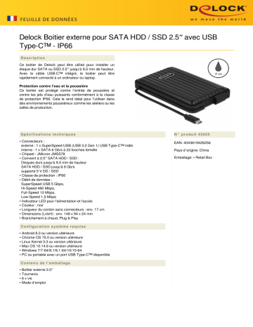 DeLOCK 42625 External Enclosure for 2.5″ SATA HDD / SSD Fiche technique | Fixfr