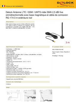 DeLOCK 12419 LTE / GSM / UMTS Antenna SMA plug 2.5 dBi fixed omnidirectional Fiche technique