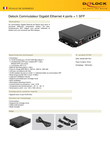 DeLOCK 87704 Gigabit Ethernet Switch 4 Port + 1 SFP  Fiche technique | Fixfr