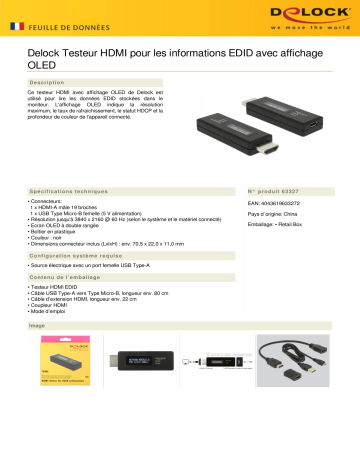 DeLOCK 63327 HDMI Tester for EDID information Fiche technique | Fixfr