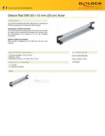 DeLOCK 66198 DIN Rail 35 x 15 mm (25 cm) Steel Fiche technique | Fixfr