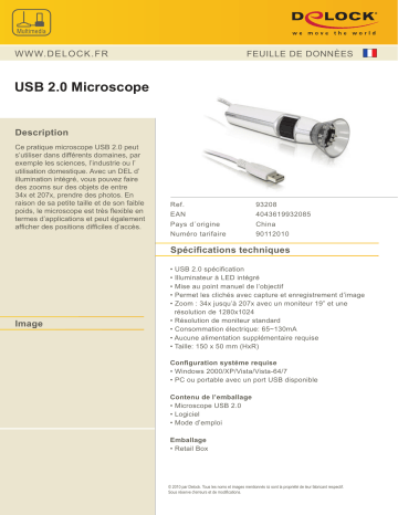 DeLOCK 93208 USB 2.0 Microscope Fiche technique | Fixfr