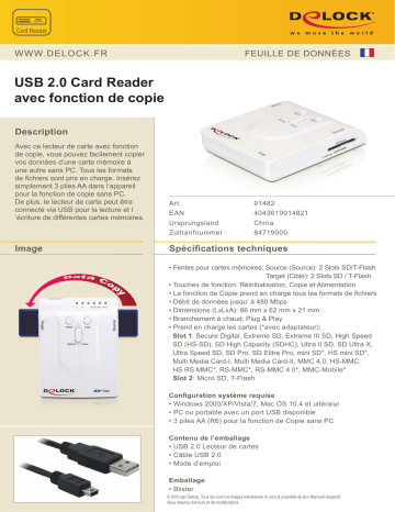 DeLOCK 91482 USB 2.0 Card Reader Fiche technique | Fixfr