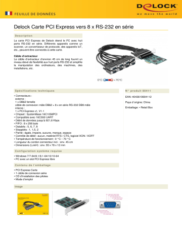 DeLOCK 90411 PCI Express Card to 8 x Serial RS-232 Fiche technique | Fixfr