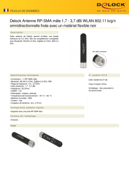 DeLOCK 12714 WLAN 802.11 b/g/n Antenna RP-SMA plug 1.7 - 3.7 dBi omnidirectional fixed Fiche technique