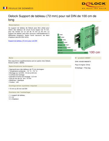 DeLOCK 66087 Board Holder (72 mm) for DIN Rail 100 cm long Fiche technique | Fixfr