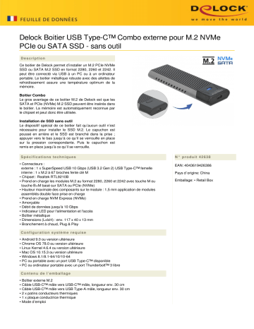 DeLOCK 42638 External USB Type-C™ Combo Enclosure for M.2 NVMe PCIe or SATA SSD - tool free Fiche technique | Fixfr