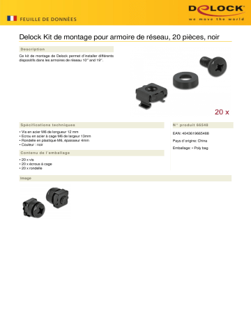 DeLOCK 66548 Mounting Kit for Network Cabinet 20 pieces black Fiche technique | Fixfr
