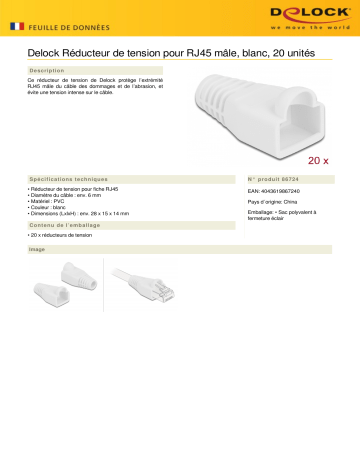 DeLOCK 86724 Strain relief for RJ45 plug white 20 pieces Fiche technique | Fixfr