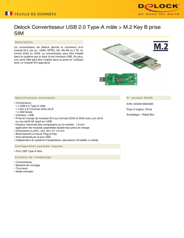 DeLOCK 63446 Converter USB 2.0 Type-A male > M.2 Key B Fiche technique | Fixfr