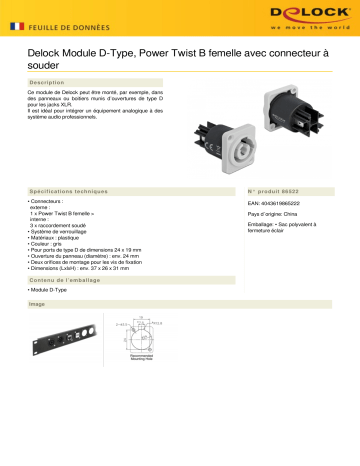 DeLOCK 86522 D-Type Module Power Twist B jack to solder connector Fiche technique | Fixfr