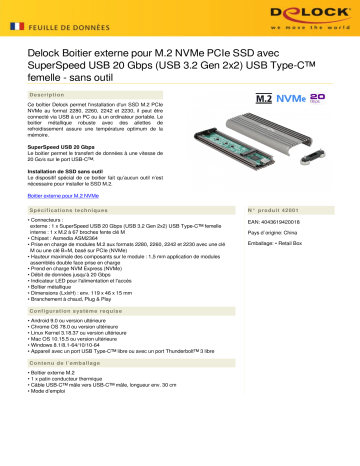 DeLOCK 42001 External Enclosure for M.2 NVMe PCIe SSD Fiche technique | Fixfr