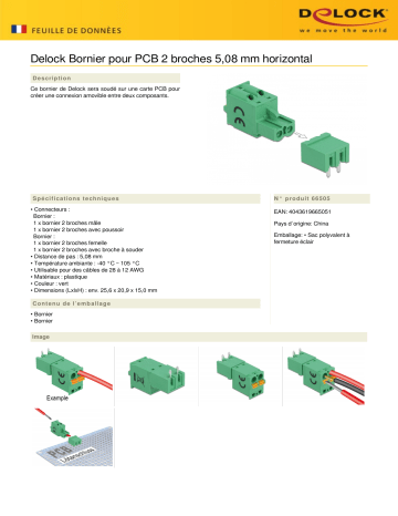 DeLOCK 66505 Terminal block set for PCB 2 pin 5.08 mm pitch horizontal Fiche technique | Fixfr