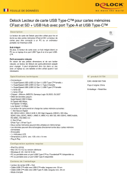 DeLOCK 91754 USB Type-C™ Card Reader for CFast and SD memory cards + USB Hub Fiche technique