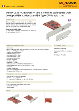 DeLOCK 89035 PCI Express x4 Card to 1 x external SuperSpeed USB 20 Gbps (USB 3.2 Gen 2x2) USB Type-C™ female - 3 A Fiche technique