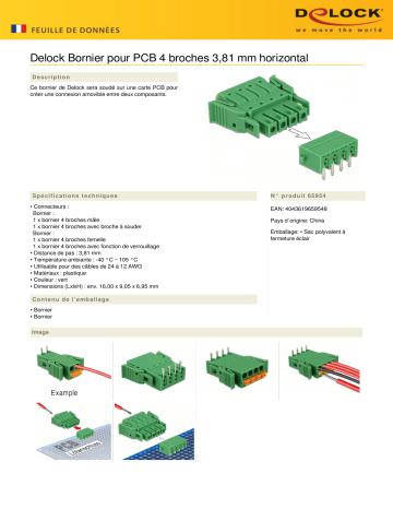 DeLOCK 65954 Terminal block set for PCB 4 pin 3.81 mm pitch horizontal Fiche technique | Fixfr