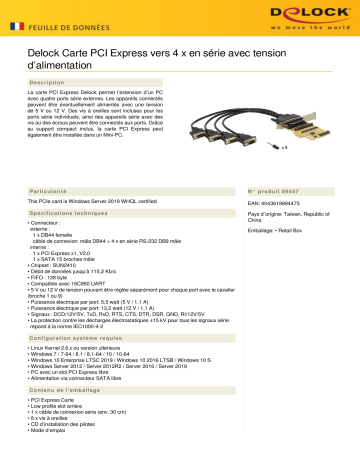 DeLOCK 89447 PCI Express Card to 4 x Serial Fiche technique | Fixfr