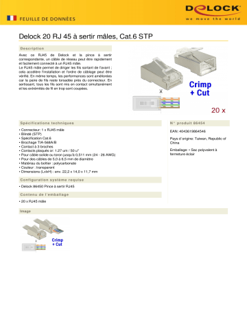 DeLOCK 86454 RJ45 Crimp+Cut Plug Cat.6 STP 20 pieces Fiche technique | Fixfr