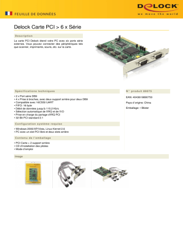 DeLOCK 89075 PCI Card > 6 x Serial Fiche technique | Fixfr