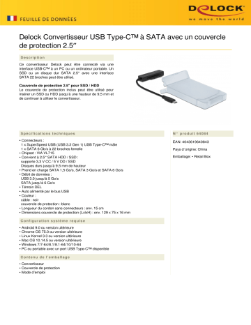 DeLOCK 64084 USB Type-C™ to SATA Converter Fiche technique | Fixfr