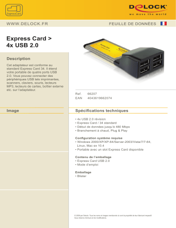 DeLOCK 66207 Express Card > 4x USB 2.0 Fiche technique | Fixfr