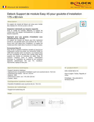 DeLOCK 81317 Easy 45 Module Holder for installation trunking 175 x 80 mm Fiche technique | Fixfr