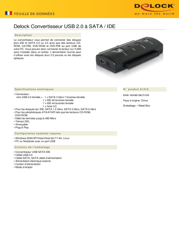 DeLOCK 61510 Converter USB 2.0 to SATA / IDE Fiche technique | Fixfr