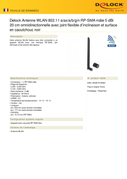 DeLOCK 12636 WLAN 802.11 a/ax/a/b/g/n Antenna RP-SMA plug 5 dBi 20 cm omnidirectional Fiche technique