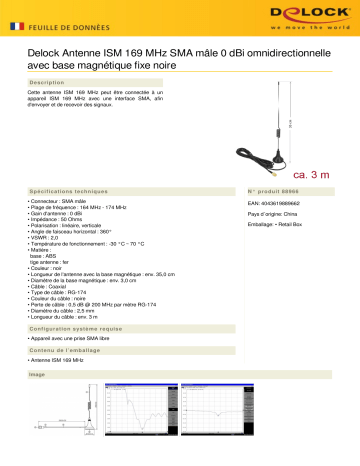 DeLOCK 88966 ISM 169 MHz Antenna SMA male 0 dBi omnidirectional Fiche technique | Fixfr