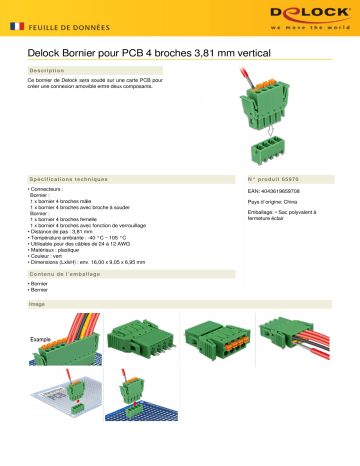 DeLOCK 65970 Terminal block set for PCB 4 pin 3.81 mm pitch vertical Fiche technique | Fixfr