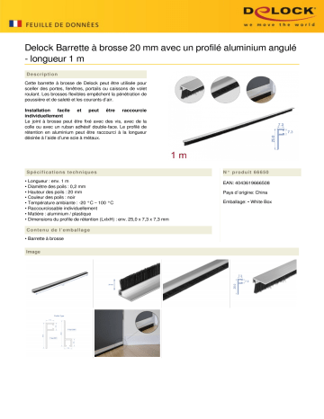 DeLOCK 66650 Brush strip 20 mm Fiche technique | Fixfr