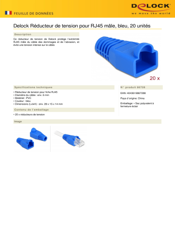 DeLOCK 86728 Strain relief for RJ45 plug blue 20 pieces Fiche technique | Fixfr