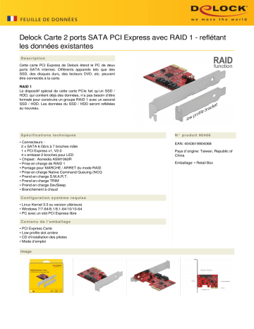 DeLOCK 90406 2 port SATA PCI Express Card Fiche technique | Fixfr