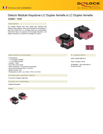 DeLOCK 86721 Keystone Module LC Duplex female to LC Duplex female violet / black Fiche technique | Fixfr