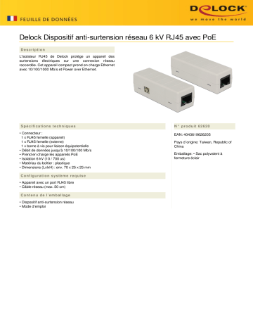 DeLOCK 62620 Network Surge Protector 6 kV RJ45 Fiche technique | Fixfr