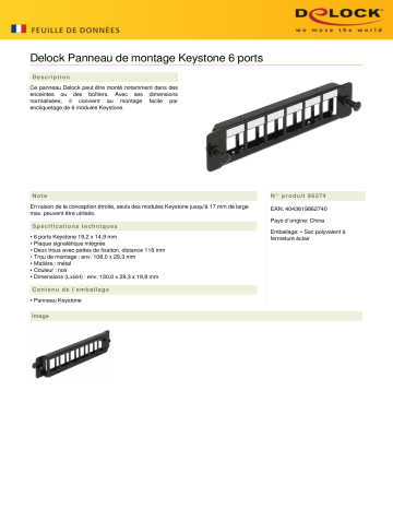 DeLOCK 86274 Keystone Mounting Panel 6 Port Fiche technique | Fixfr