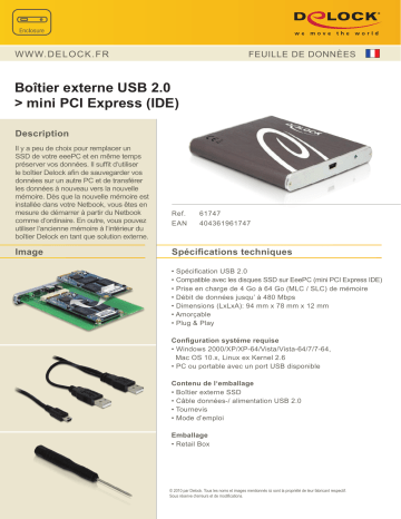 DeLOCK 61747 External USB 2.0 enclosure for mini PCI Express (IDE) Fiche technique | Fixfr