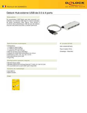 DeLOCK 87445 USB 2.0 External Hub 4 Port Fiche technique | Fixfr