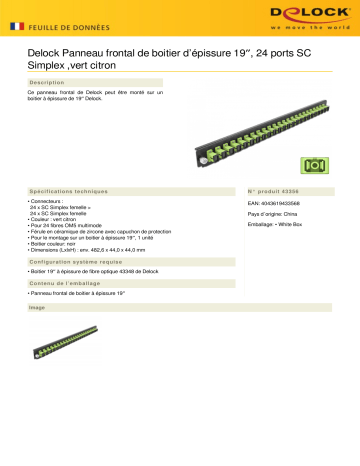 DeLOCK 43356 19″ Splice Box Front Panel 24 port SC Simplex limegreen Fiche technique | Fixfr