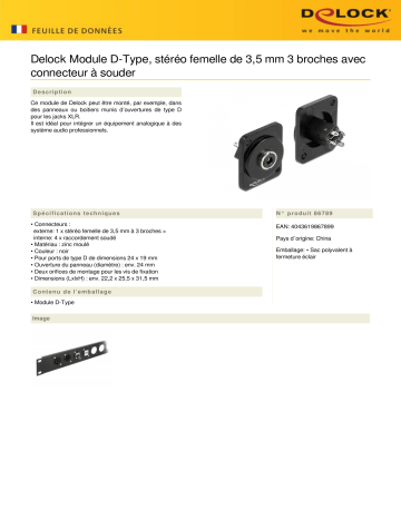 DeLOCK 86789 D-Type Module 3.5 mm 3 pin stereo jack to solder connector Fiche technique | Fixfr