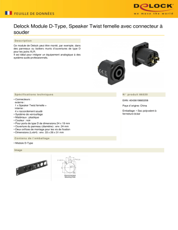 DeLOCK 86520 D-Type Module Speaker Twist jack to solder connector Fiche technique | Fixfr