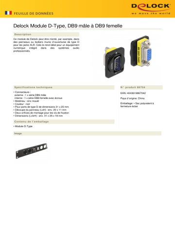 DeLOCK 86704 D-Type Module DB9 plug to DB9 female Fiche technique | Fixfr