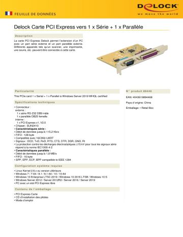 DeLOCK 89446 PCI Express Card to 1 x Serial + 1 x Parallel Fiche technique | Fixfr