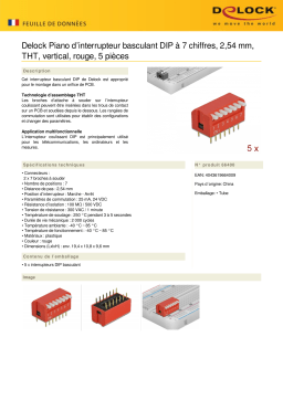 DeLOCK 66400 DIP flip switch piano 7-digit 2.54 mm pitch THT vertical red 5 pieces Fiche technique