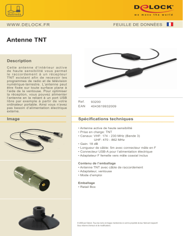 DeLOCK 93200 DVB-T Antenna Fiche technique | Fixfr