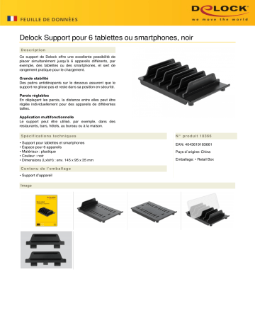 DeLOCK 18366 Device stand for 6 tablets or smartphones black Fiche technique | Fixfr